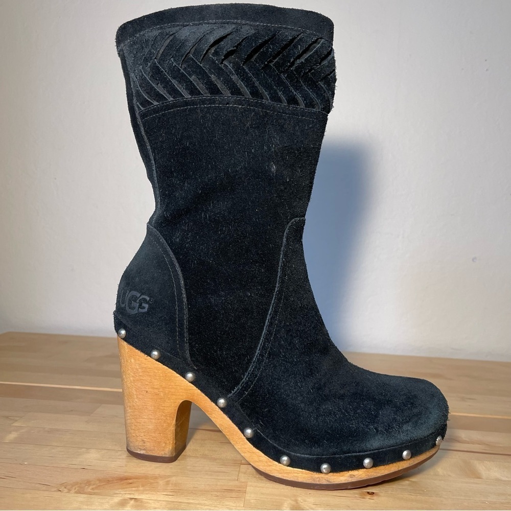 UGG Australia Annaliza Black Suede Mid-Calf Clog Boots with studs